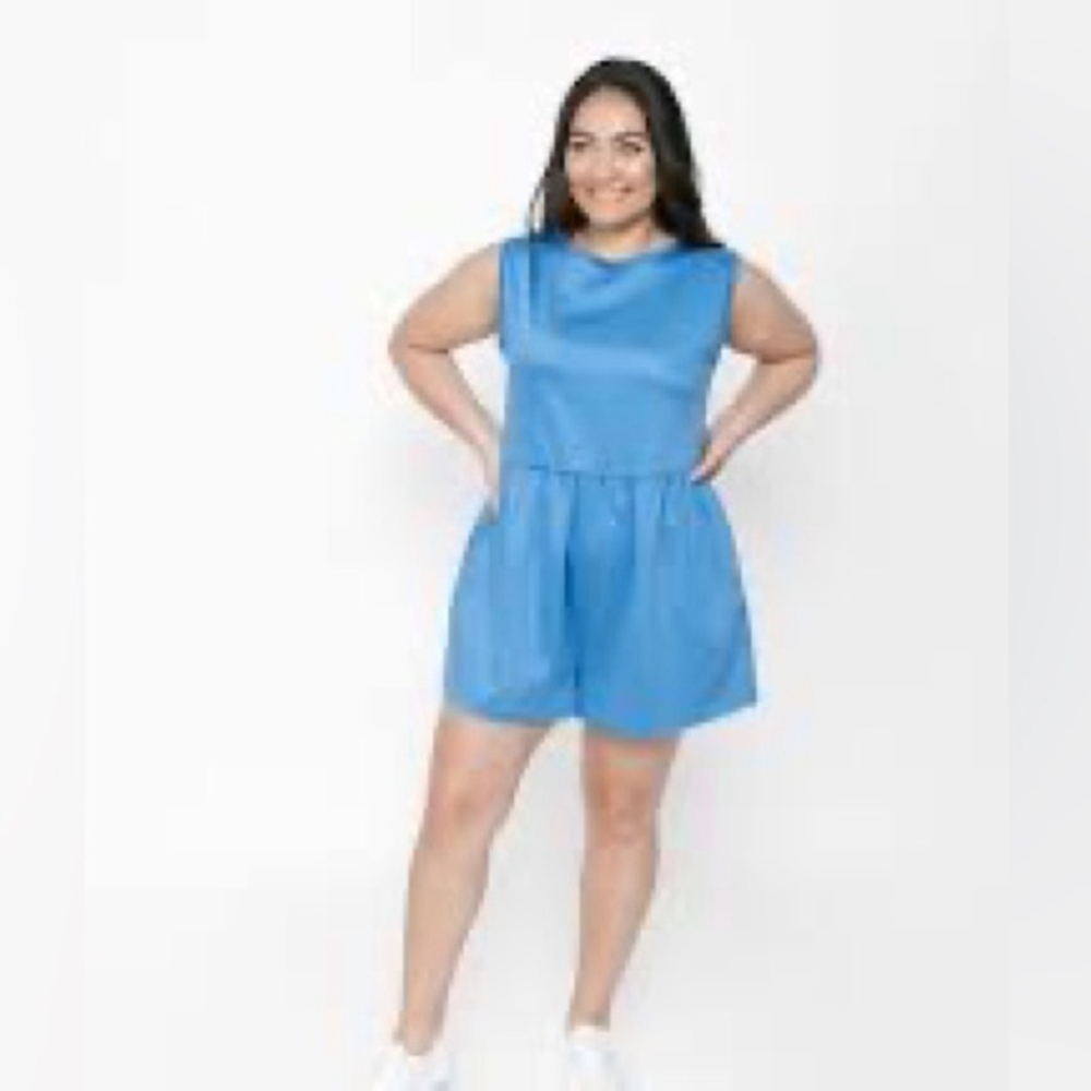 Smash and Tess The Universal Shorty Romper Bubbly Blue Sleeveless Size 4X